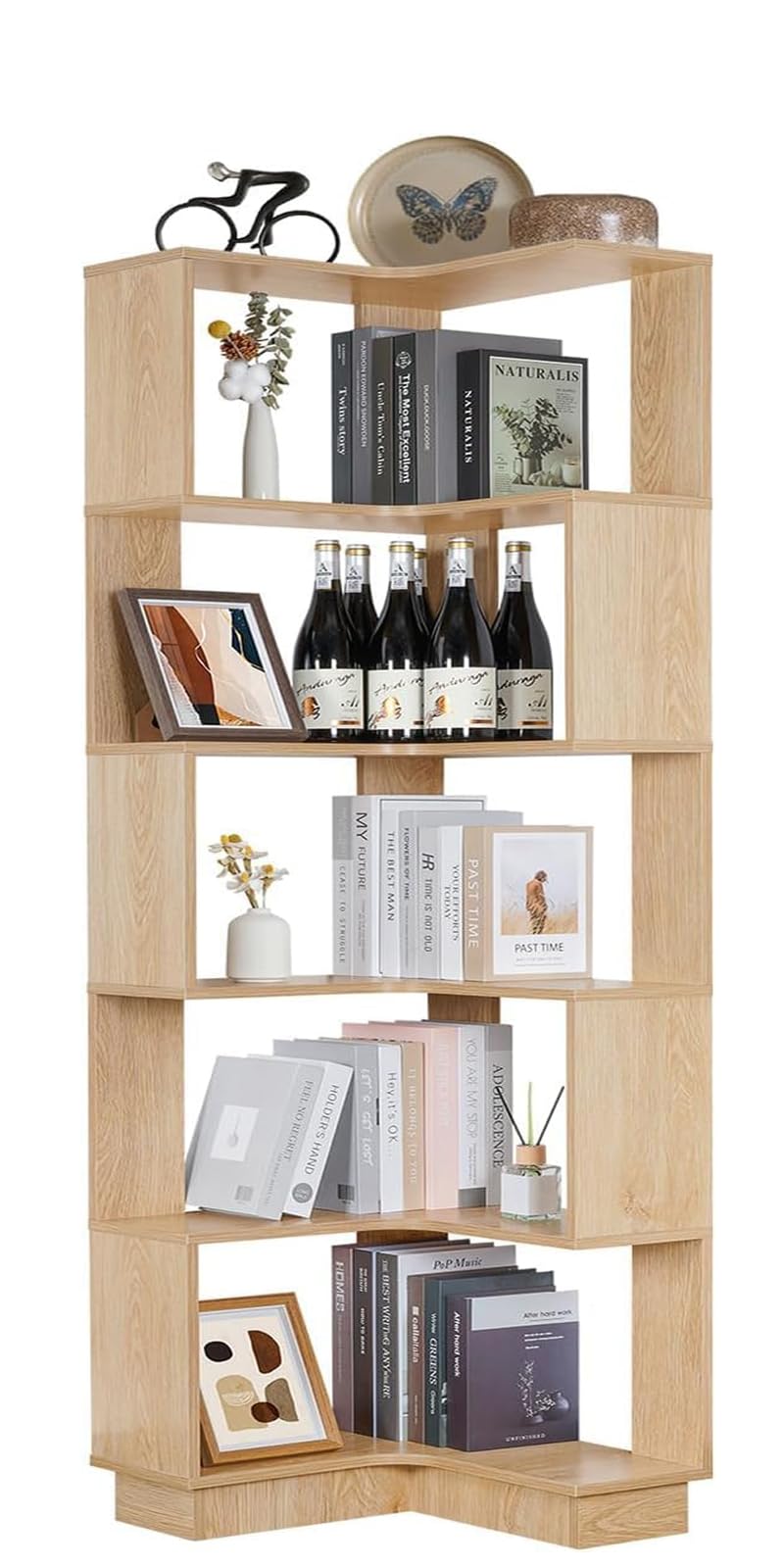 Amazon｜GOOFCXO 本棚 5段 L字 本棚 高さ175cm コーナー 棚 自由